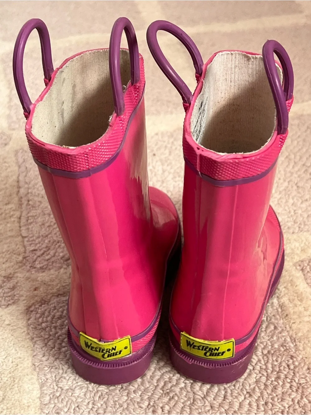Western Chief Kids Pink Rain Boots with Purple Pull Tabs